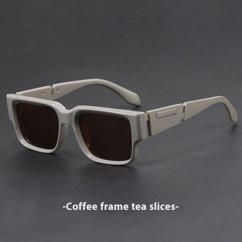 Gray blue square thick frame sunglasses with retro design and UV protection