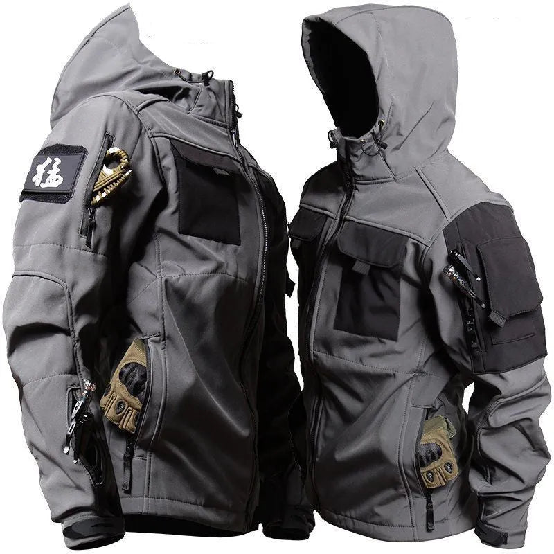 Men's corduroy fleece jacket and pants set in army green with hood and zip front
