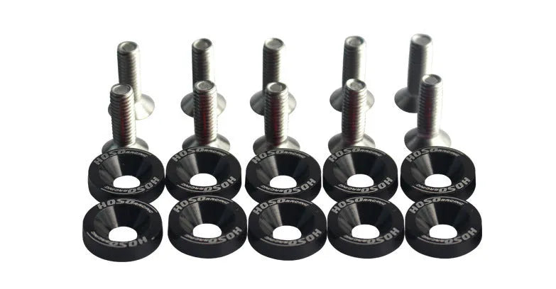 Ten car modification gasket screws displayed in eight different colours for automotive engine bay customisation
