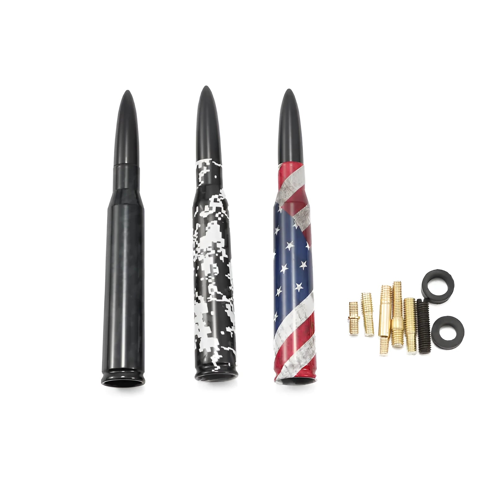 14cm bullet antenna in American flag, camouflage green, and colour black designs for vehicle exterior styling