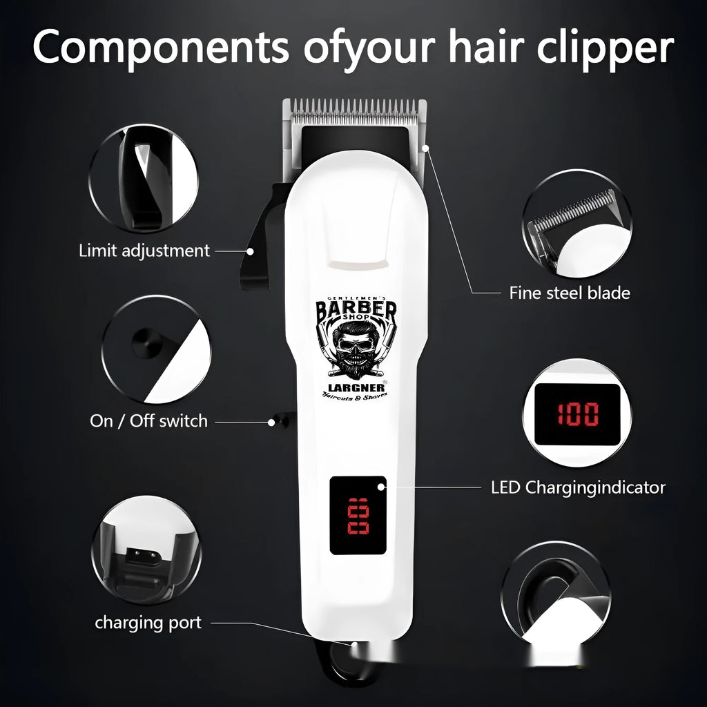 USB rechargeable cordless hair clipper with stainless steel cutter head and comb attachments