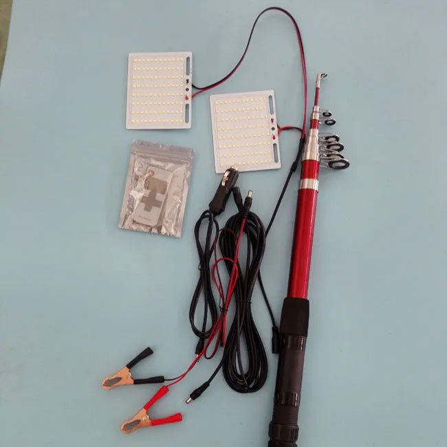 LED fishing rod light with telescopic pole and remote control for outdoor night fishing and camping
