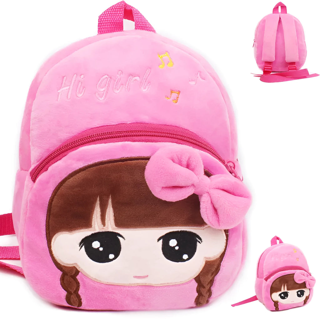 Pink small backpack for 1-2 year old toddlers with cartoon design