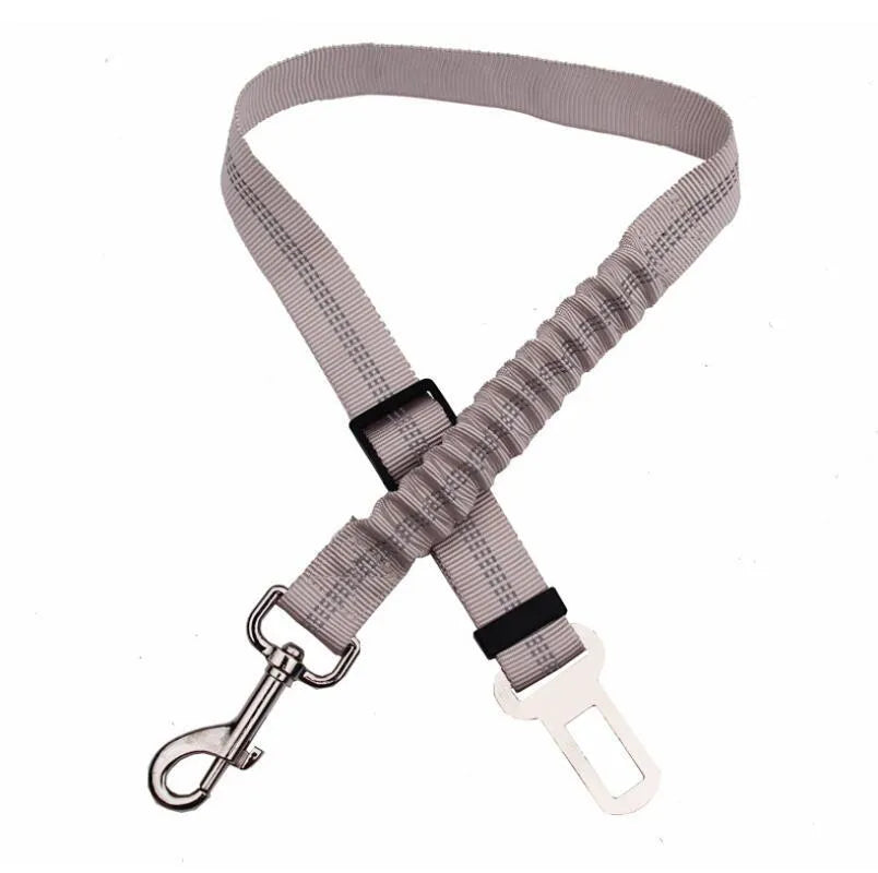 Adjustable dog seat belt harness with elastic safety rope in beige colour
