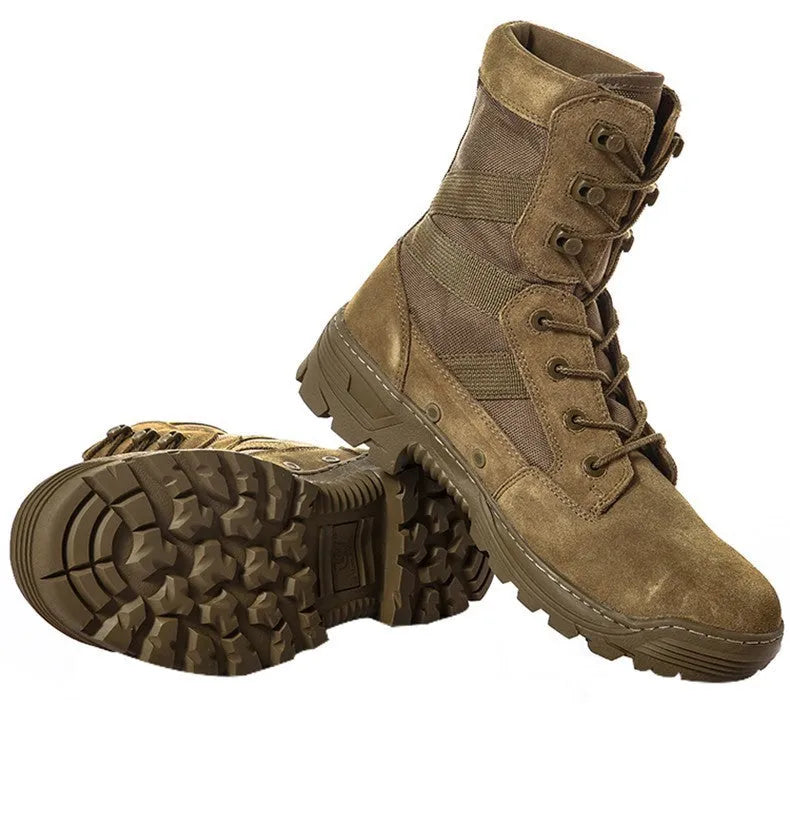 Desert Male Battle waterproof hiking boots for men in black, side view, outdoor setting