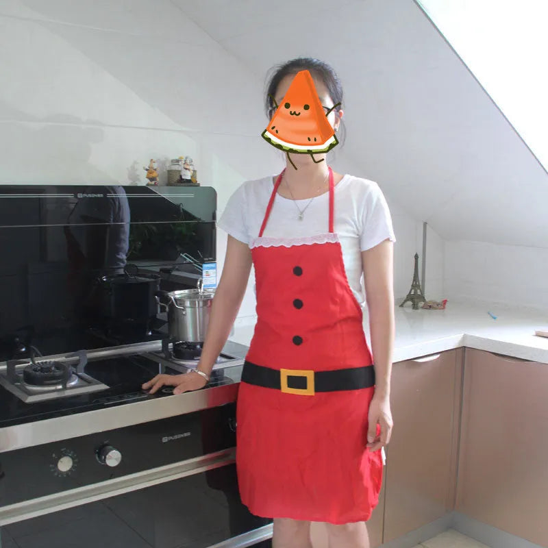 Red Merry Christmas print polyester apron for adult and children's kitchen use