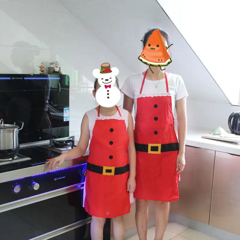 Red Merry Christmas print polyester apron for adult and children's kitchen use