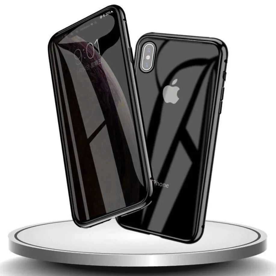Glass anti-spy clamshell phone case in a solid colour for iPhone models.