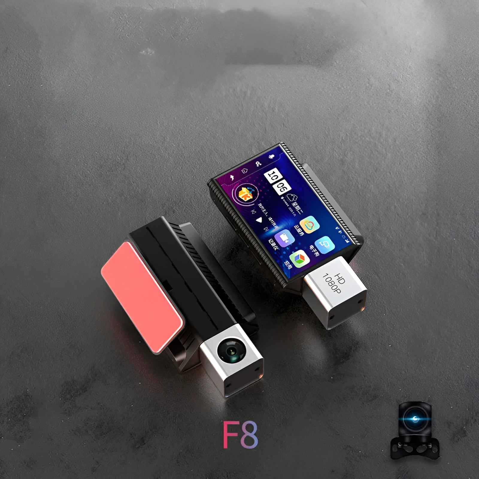 Black Paste 4G front and rear tachograph dash camera with touch screen.