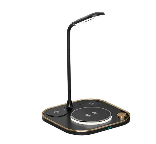 Three-in-one wireless magnetic charger with 15W fast charging and desk lamp in black, green or white