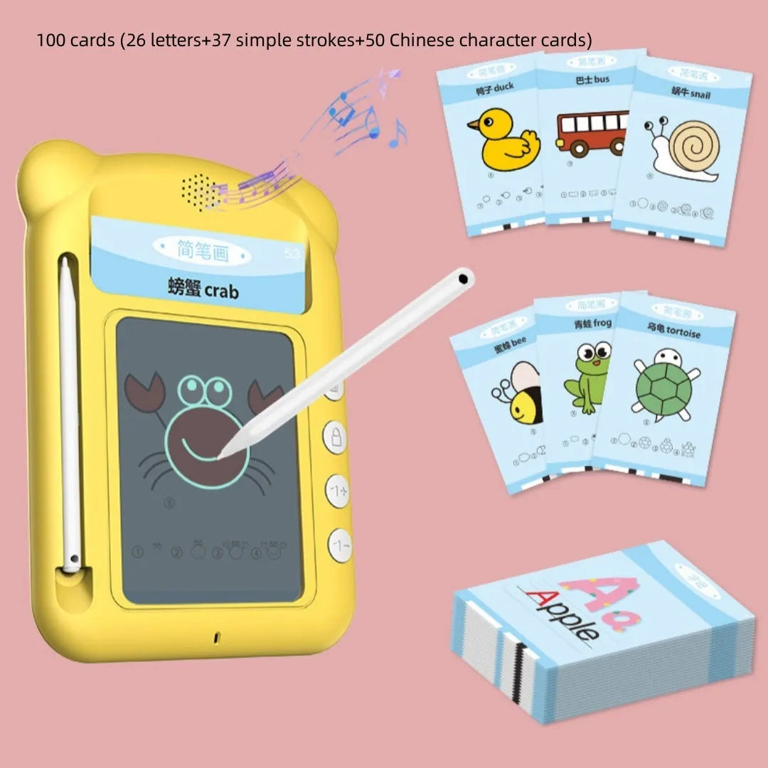 Yellow ABS plastic early learning machine with bilingual card system for children's education