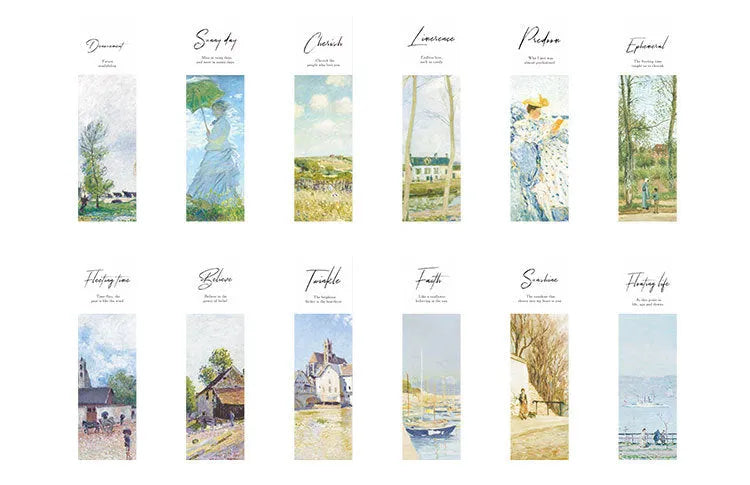 30 sheets of white cardboard bookmarks showing four design themes including Phantom of the Opera and Salt of Life