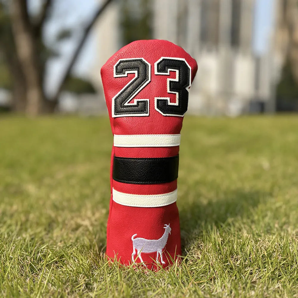 Set of four Ram PU golf club headcover sleeves for driver, fairway woods, and utility iron.