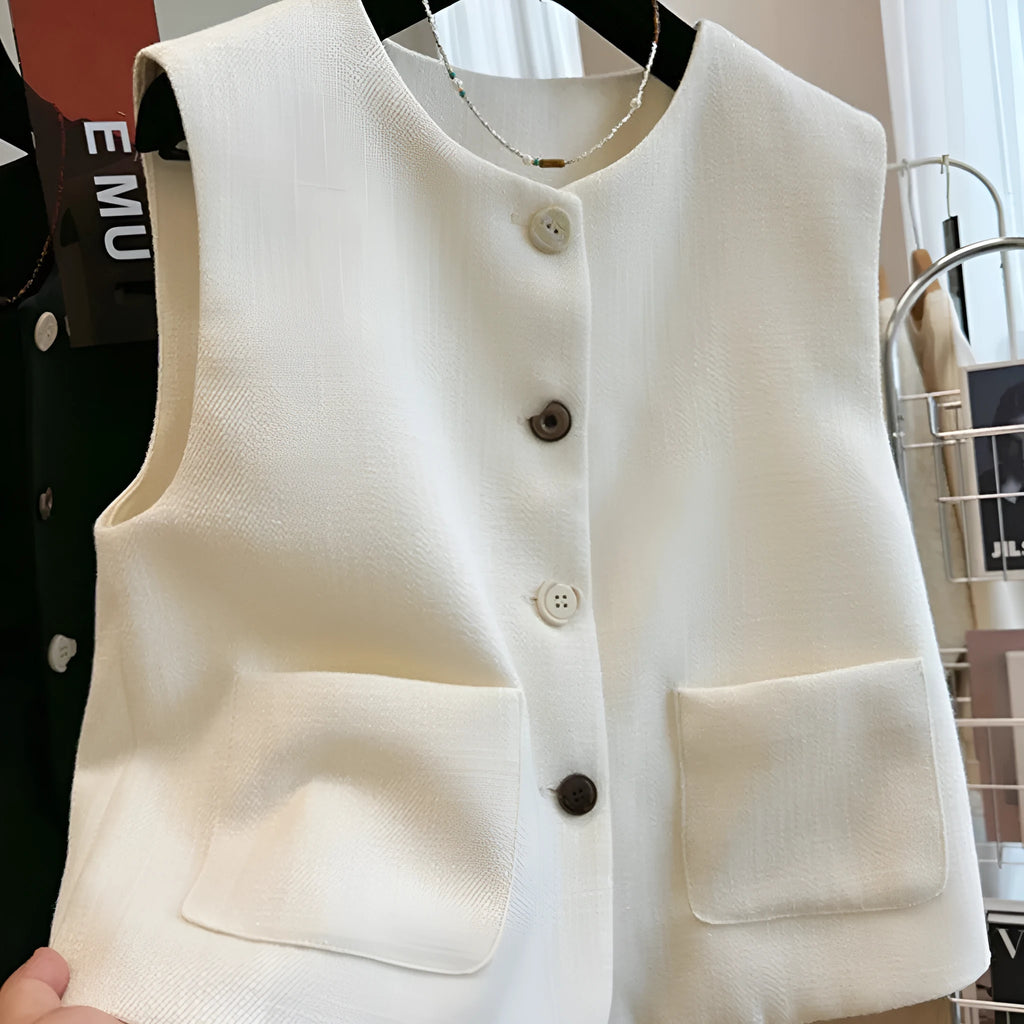 French style women's sleeveless bandage vest dress in polyester fabric with round neck design