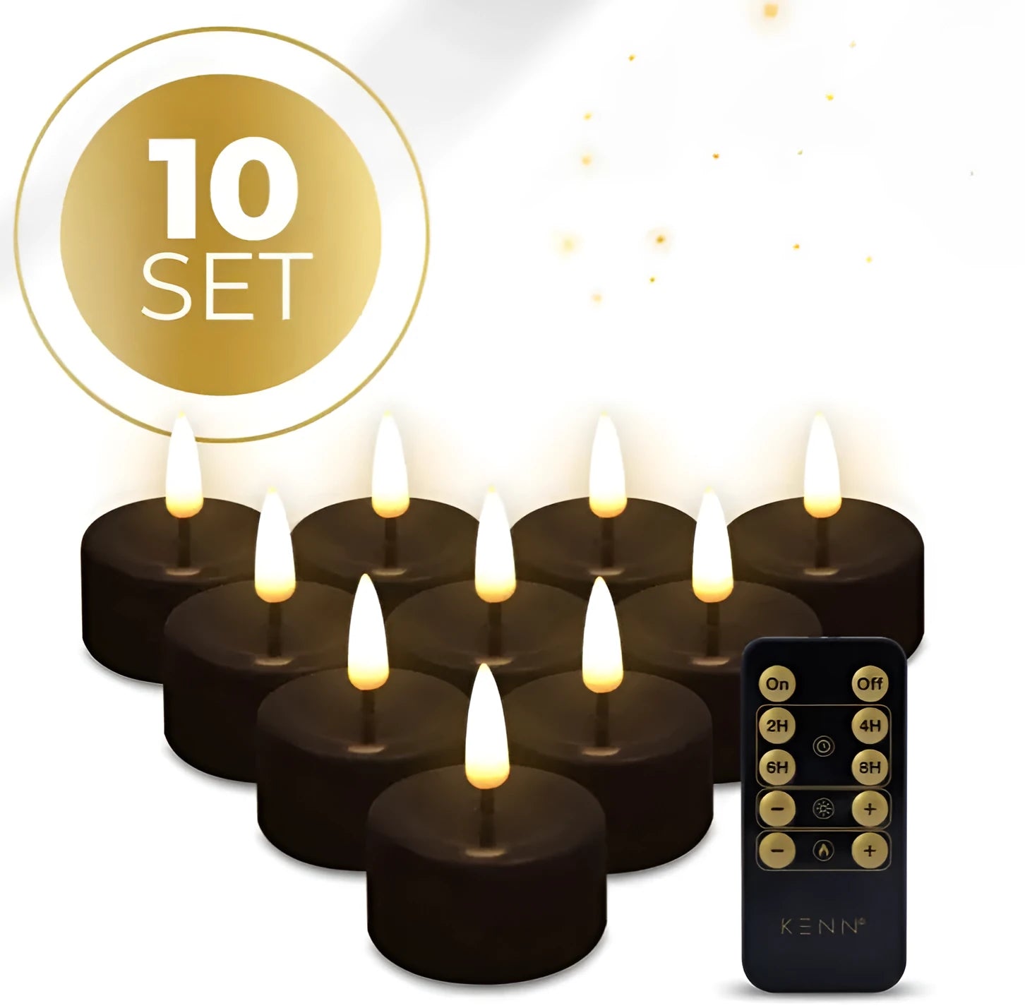 Set of four black coloured LED flameless tealight candles.