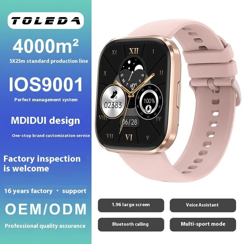 Bluetooth calling smart watch with heart rate and blood oxygen detection, black, on wrist