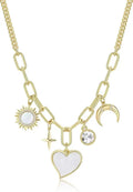 Gold alloy pendant necklace with moon inlaid heart-shaped and star-shaped zircon on a bamboo chain