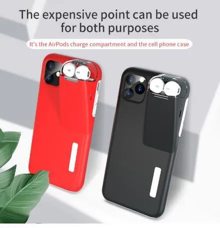 Black edge compatible charging case cover for AirPods and iPhone showing two-in-one design