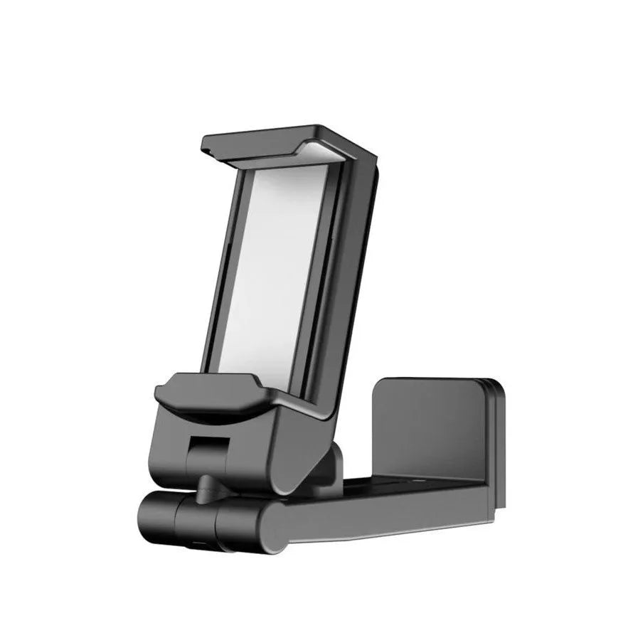 Foldable rotating phone holder in black, grey, or green, showing its universal phone support and compact folded shape.