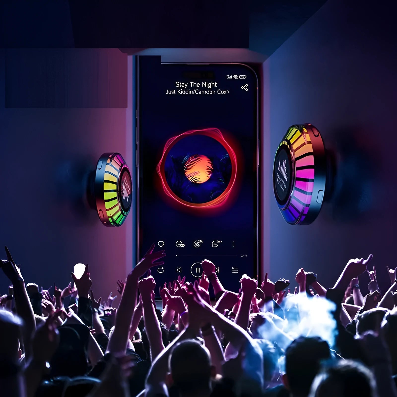 Compact voice control polar light Bluetooth ambience lamp with stereo speakers.