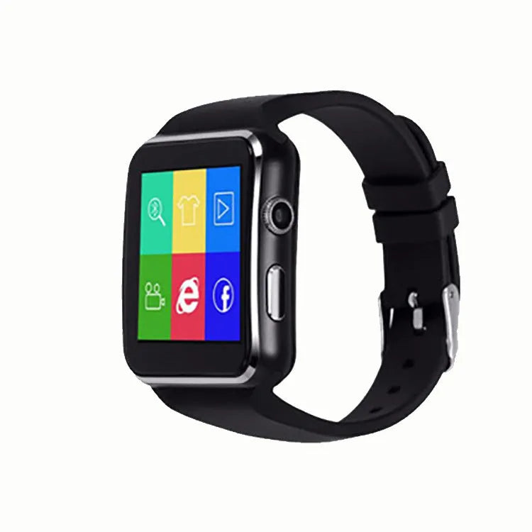 Black smartwatch with telephone and music movement meter on TPU strap