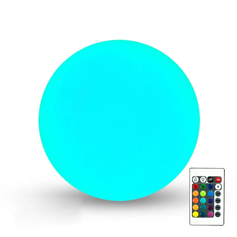 LED spherical garden light with remote control showing multiple colour options