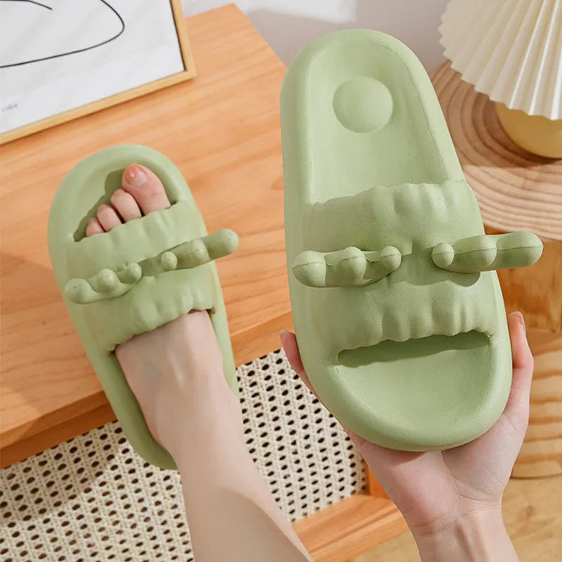 Women's EVA flip flop slippers with deer horn cut-out design in light yellow, showing non-slip sole.