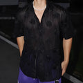 Heavy industry three-dimensional floral pattern short-sleeved shirt in polyester with wool lining for plus-size loose fit