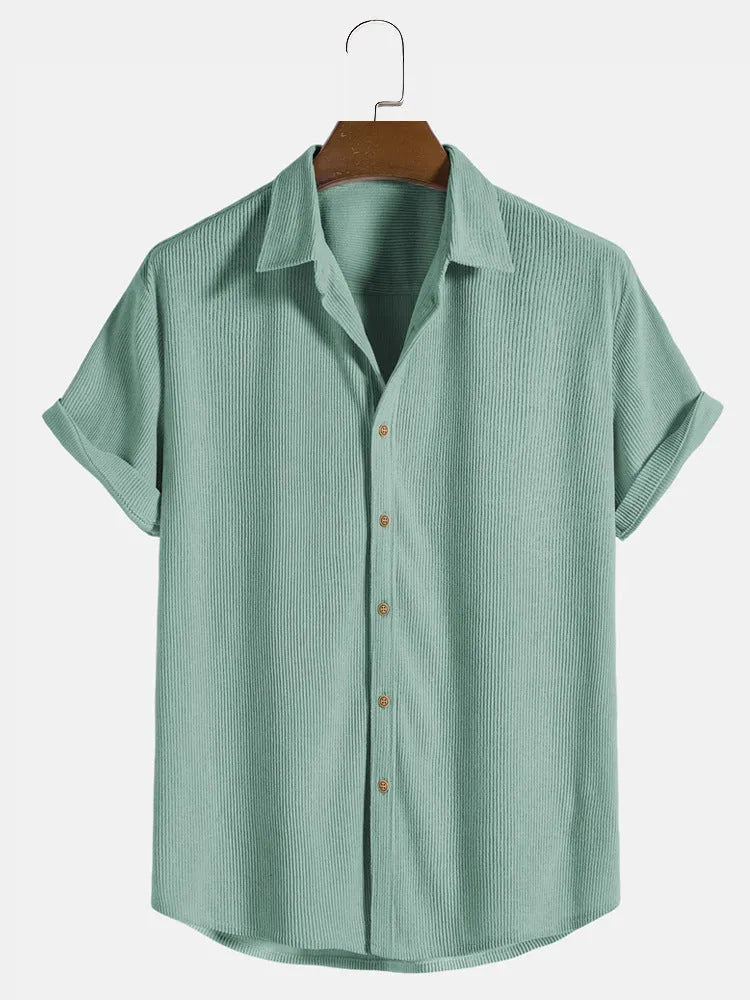 Casual short-sleeved men's cardigan shirt in polyester fabric available in multiple colours
