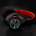 Wireless Bluetooth stereo headset shown in one of five colour options: black, blue, pink, red, or white.