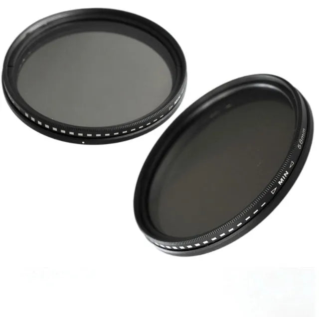 Adjustable multi-diameter camera ND filter set with ND2, ND4, ND8, and ND400 dimming mirrors.