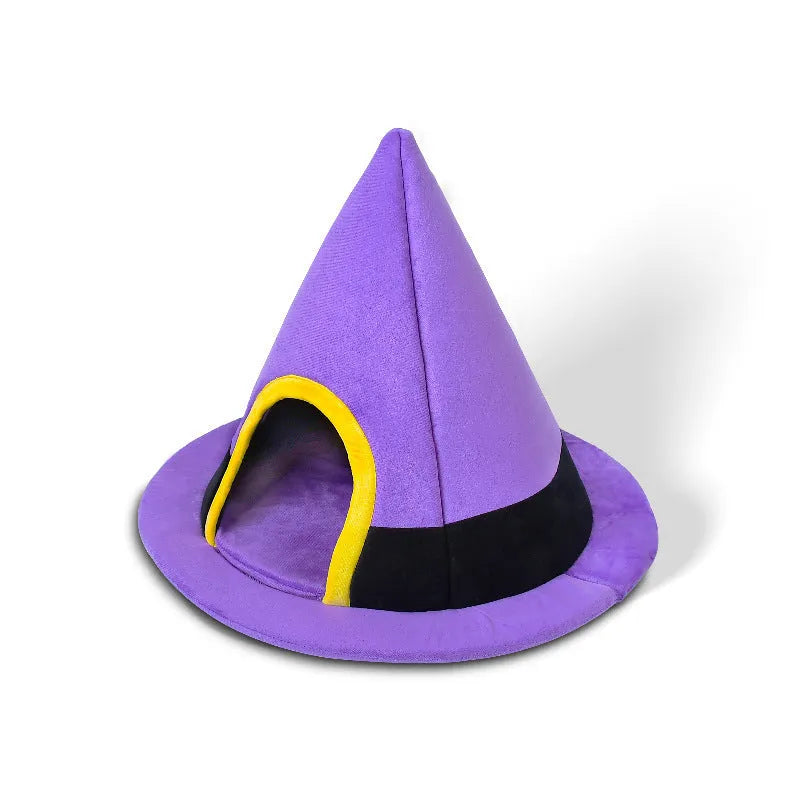 Purple cloth witch hat shaped cat nest bed measuring 60x46cm for indoor feline pets