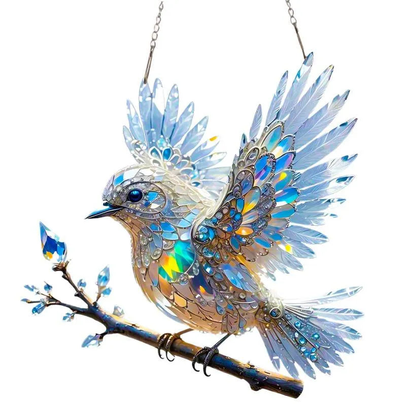 UV printed cartoon bird design on a square acrylic pendant for wall decoration.