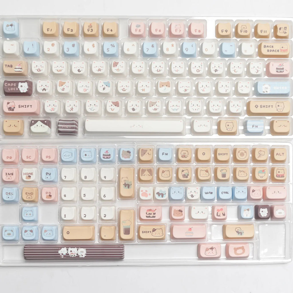 High Sea Salt Cat PBT sublimation keycaps full set with March space and 7u supplement keys