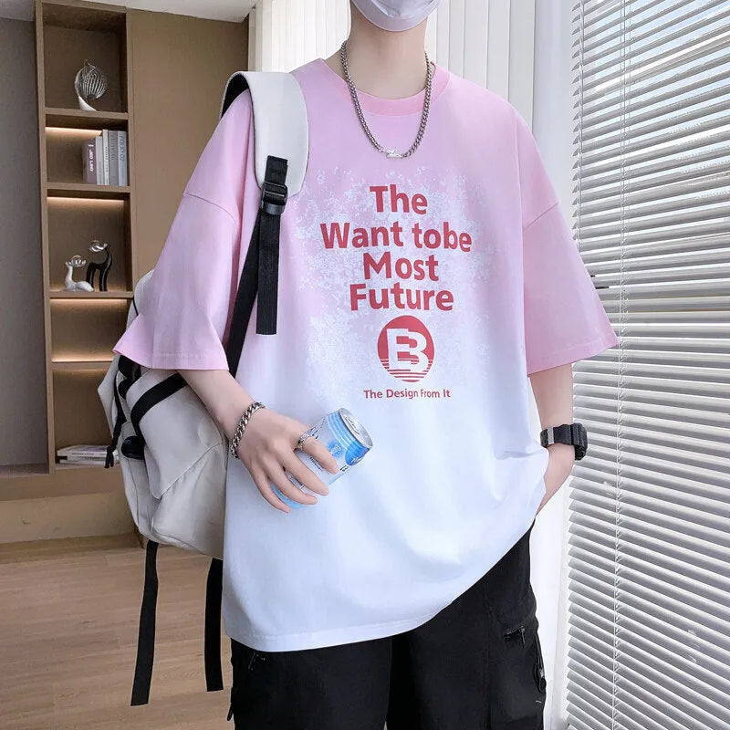 Dark blue youth t-shirt with printed text, showing drop-shoulder short sleeves
