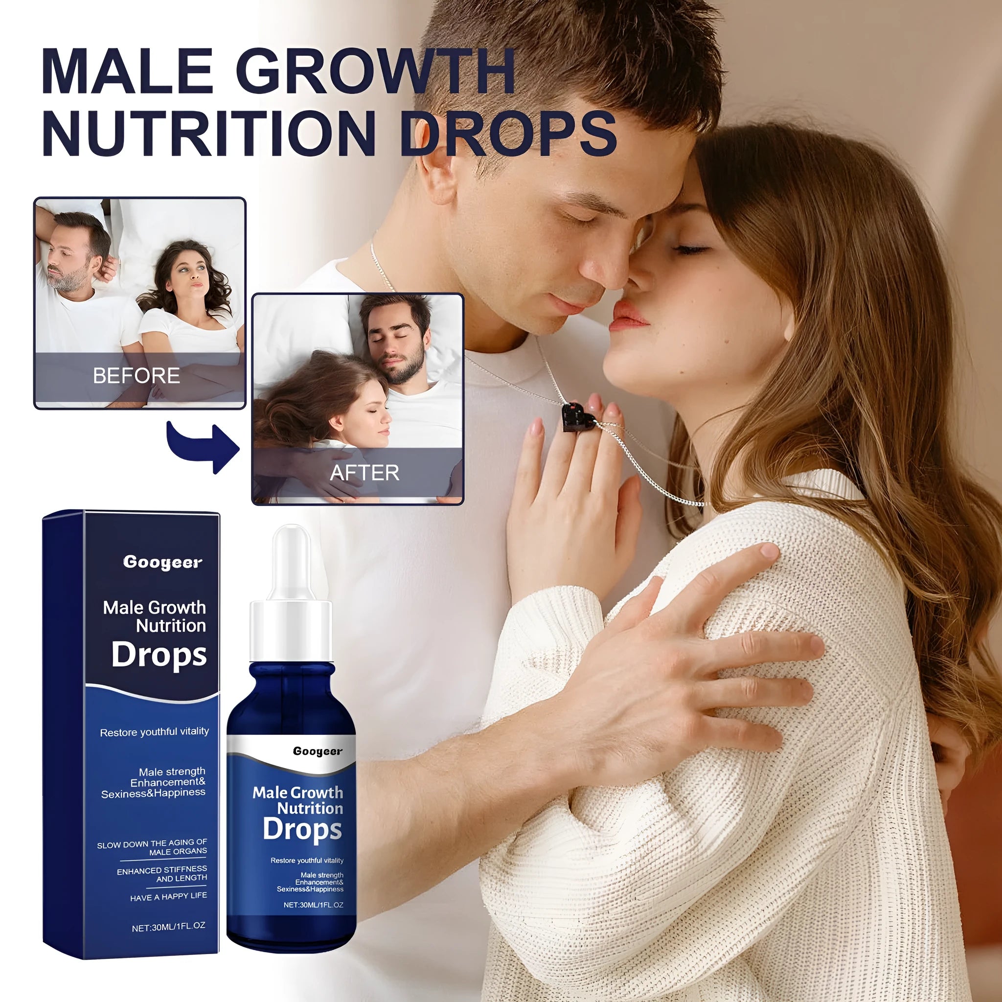 Male Body Nutrition Drops 30ml facial serum in dropper bottle for universal skin types