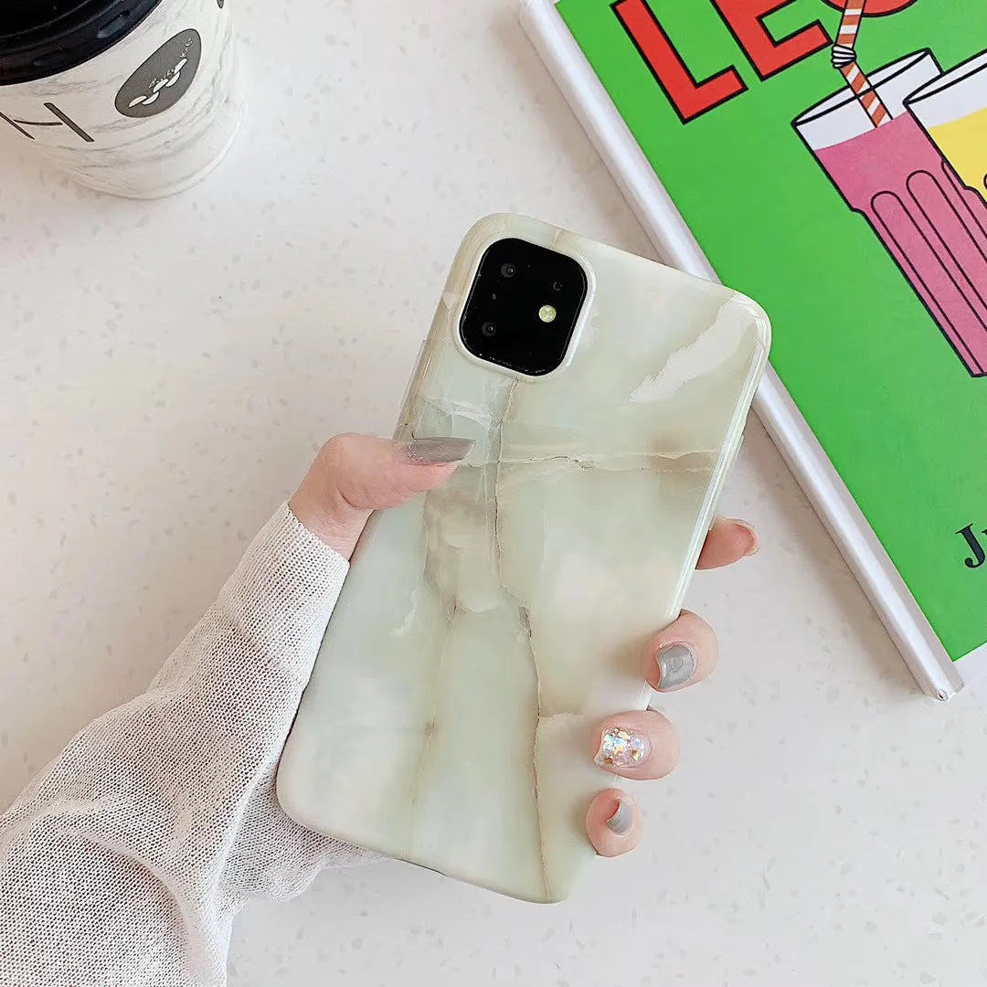 Frosty marble silicone phone case for iPhone, black back cover with geometric pattern
