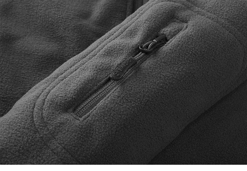 Men's thick military army fleece jacket, windproof thermal, cashmere lining, solid colour, zip front, turn-down collar