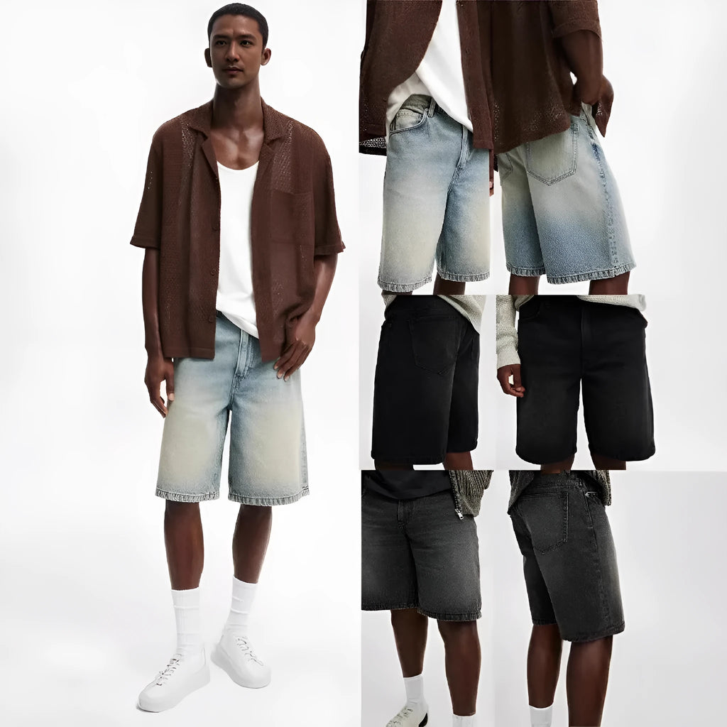 Men's loose fit straight leg jeans in light blue cotton denim with traditional non-stretch construction