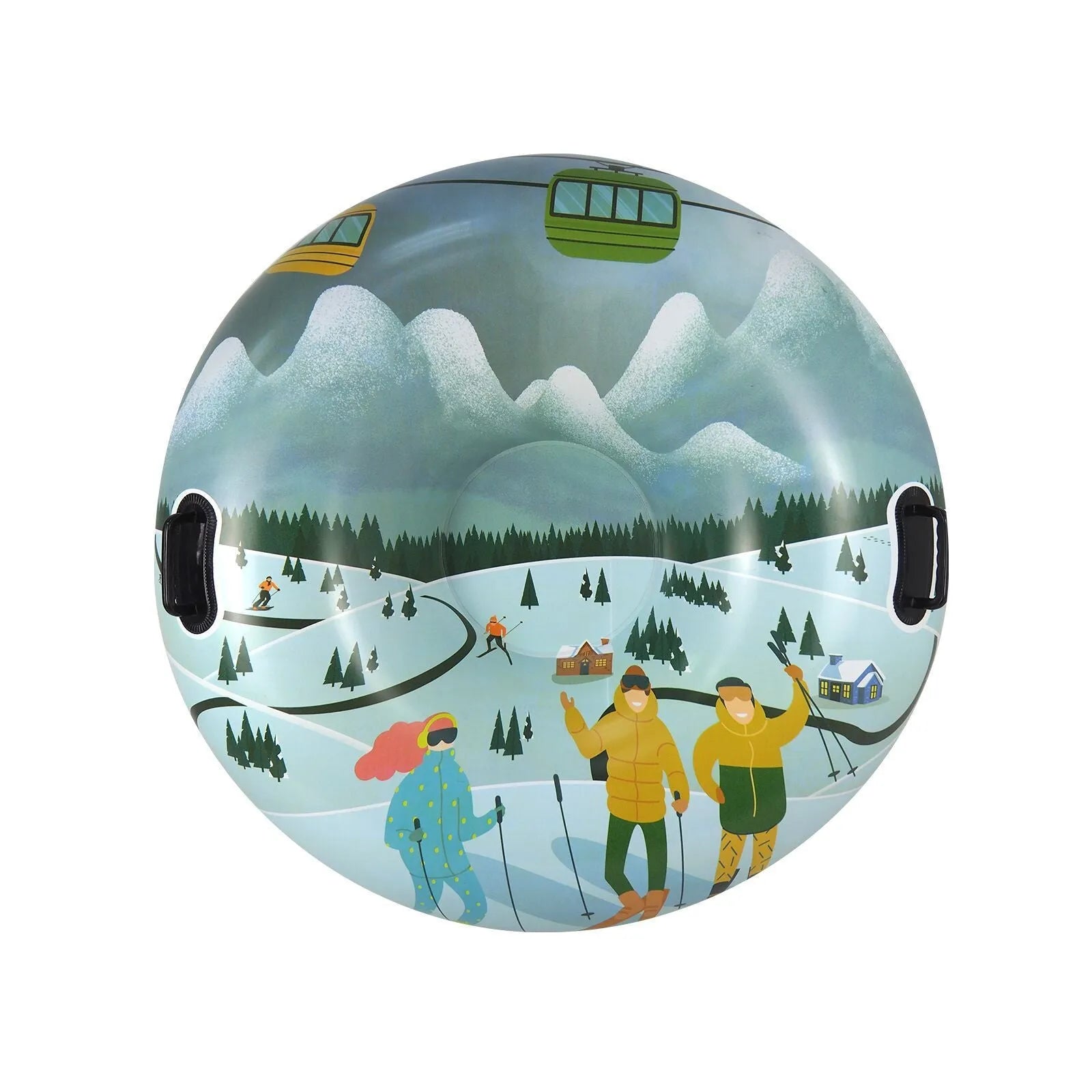 Colourful PVC ski ring toy with printed winter designs for children's outdoor snow play