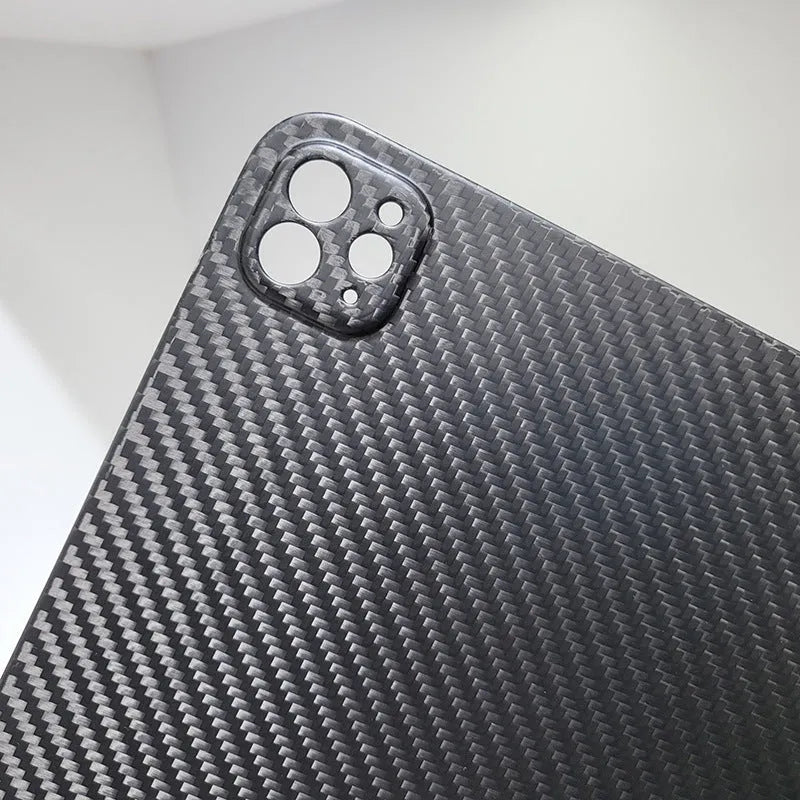 Carbon fibre hard protective case for Apple iPad Pro 11 showing 3K weave texture