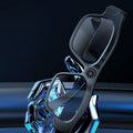 Black head-mounted smart Bluetooth glasses with a camera lens on the frame