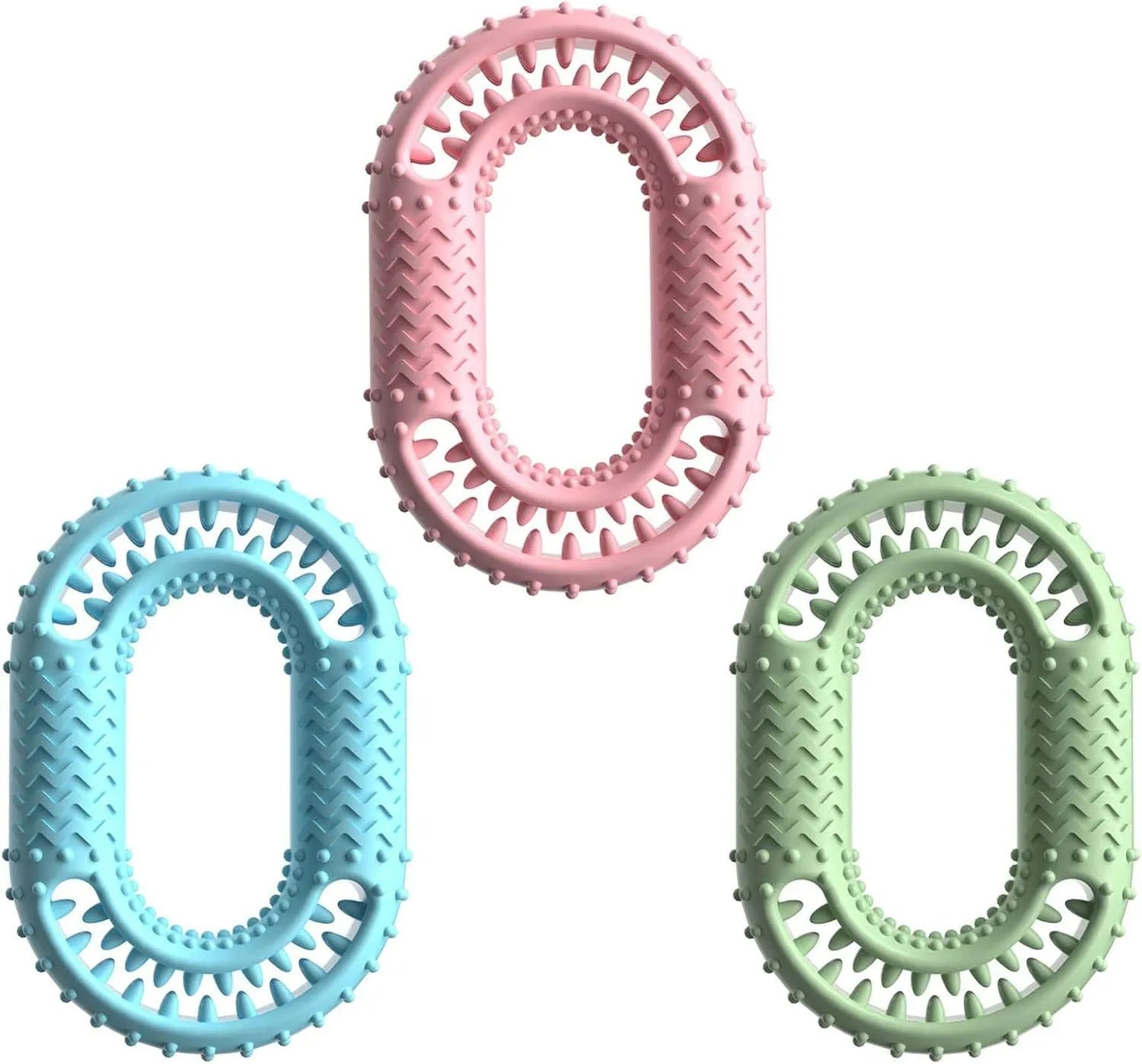 Blue O-ring shaped dog chew toy for aggressive chewers and dental care on a white background.