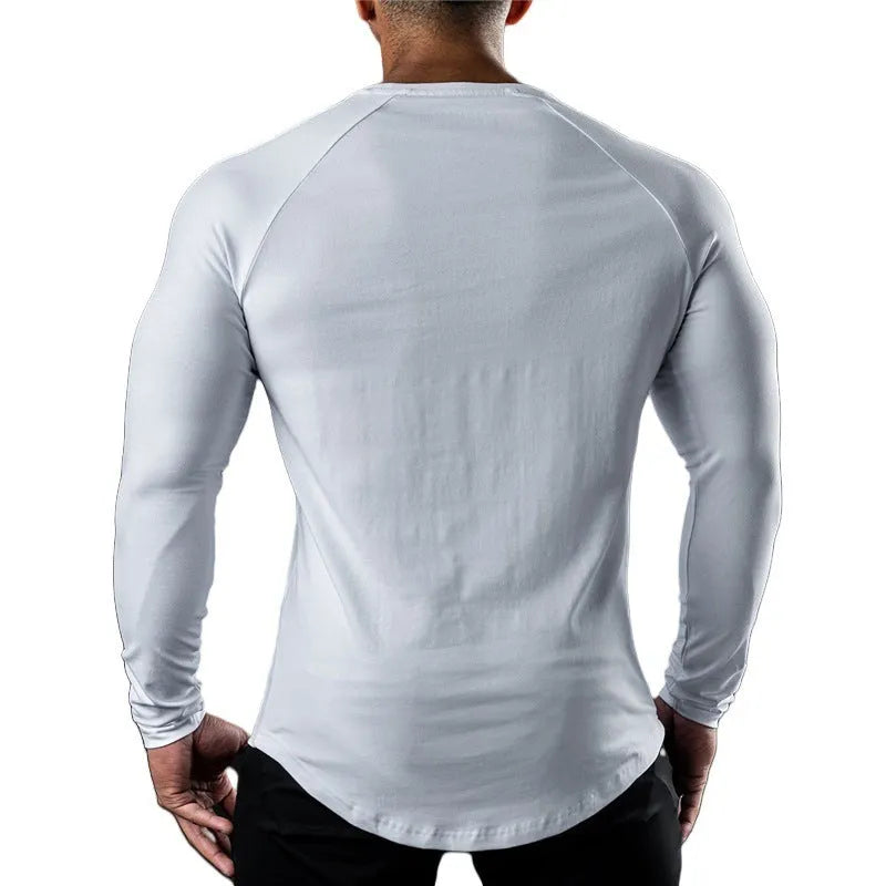 Men's long sleeve tight cotton sports t-shirt in multiple colours for exercise