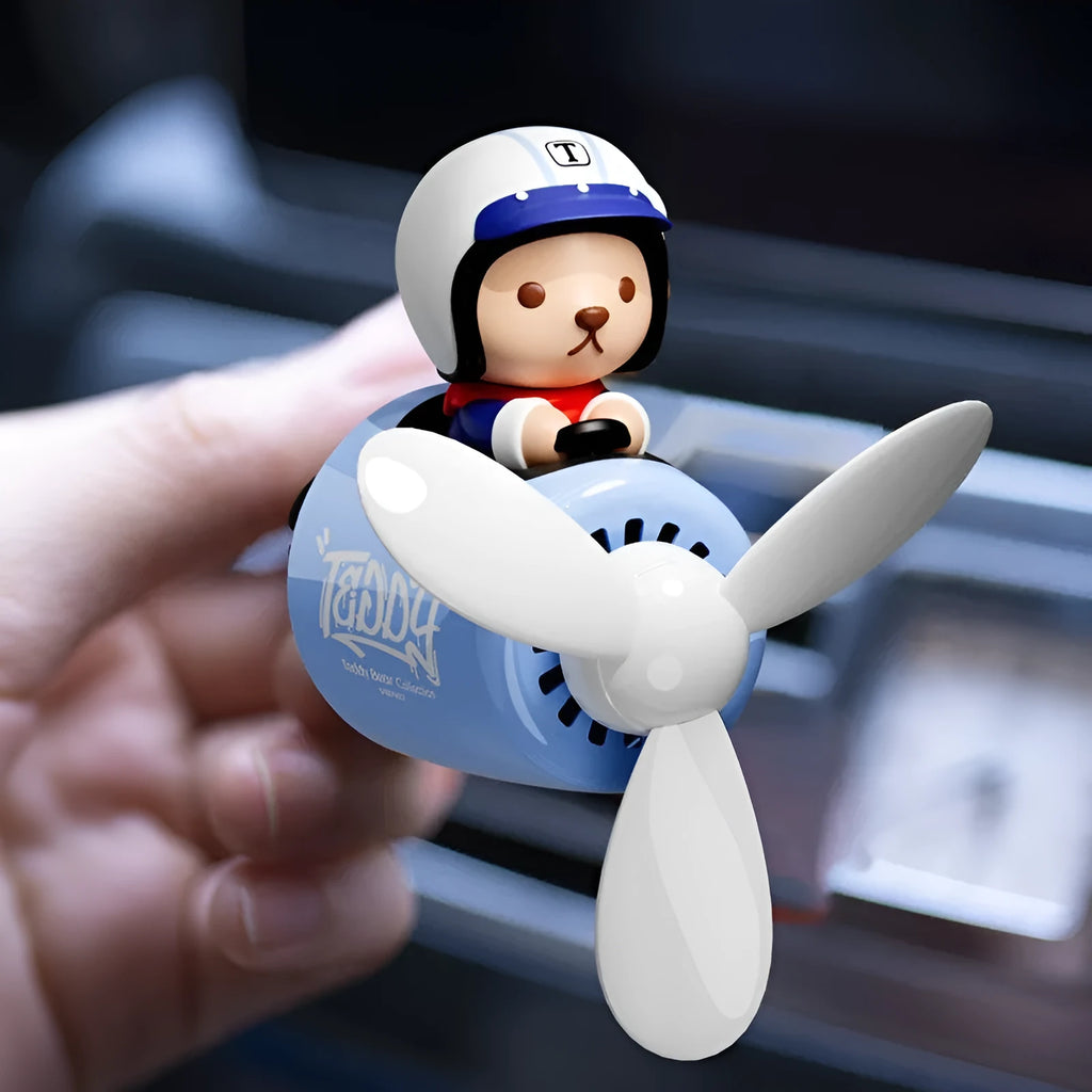 Teddy Bear Blue plastic car vent aromatherapy ornament with perfume holder measuring 52x60x53mm