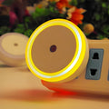 Round halo LED induction nightlight lamp shown in blue, red, white, and yellow colour options.