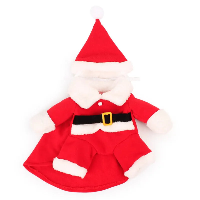 Red Santa Claus pet costume made from stretchable polar fleece fabric for dogs and cats
