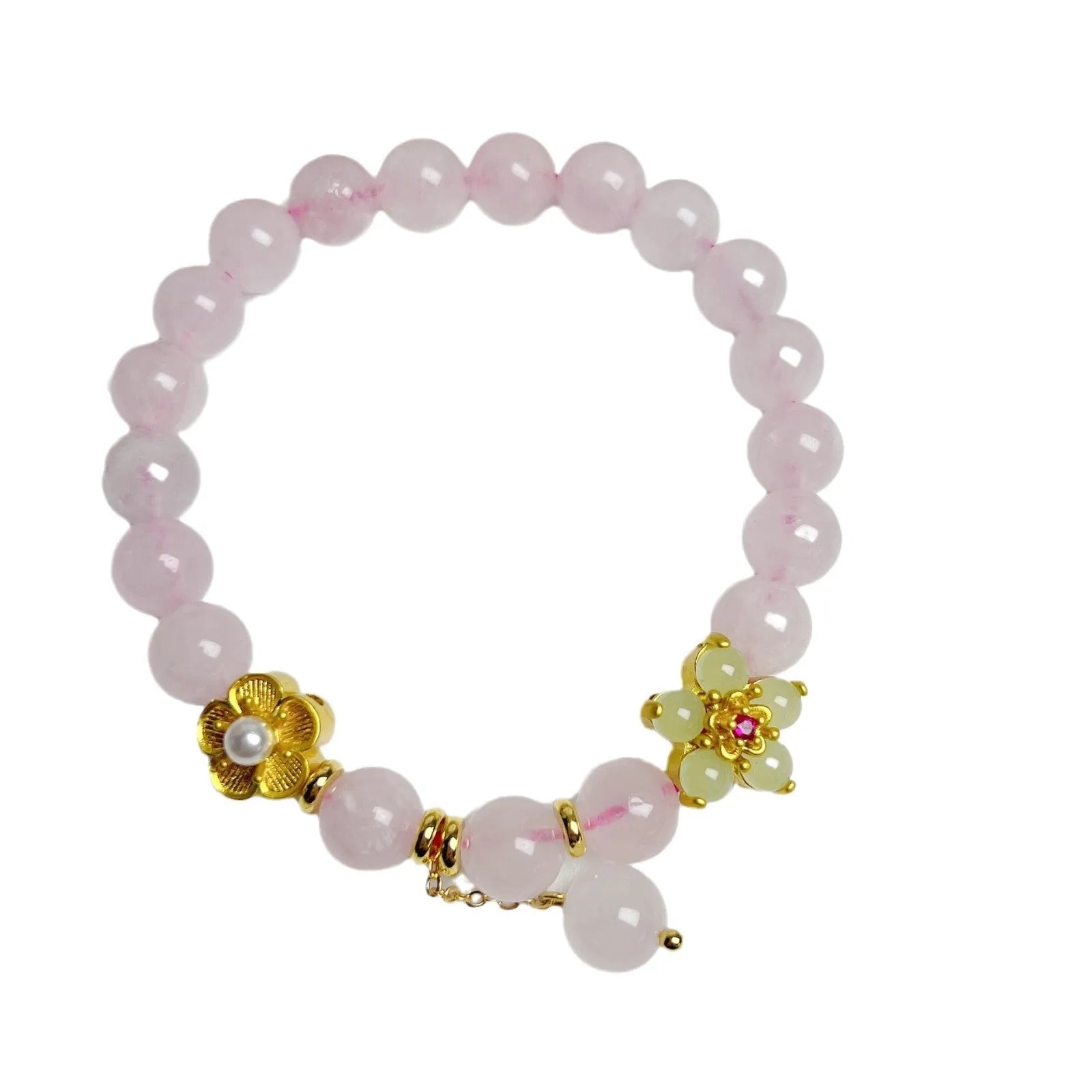 Pink crystal peach blossom bracelet for women, handmade natural style