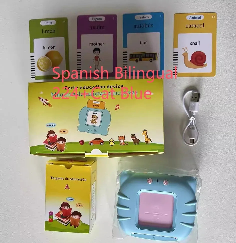 Children's English learning card with audio books showing blue colour option and card insertion