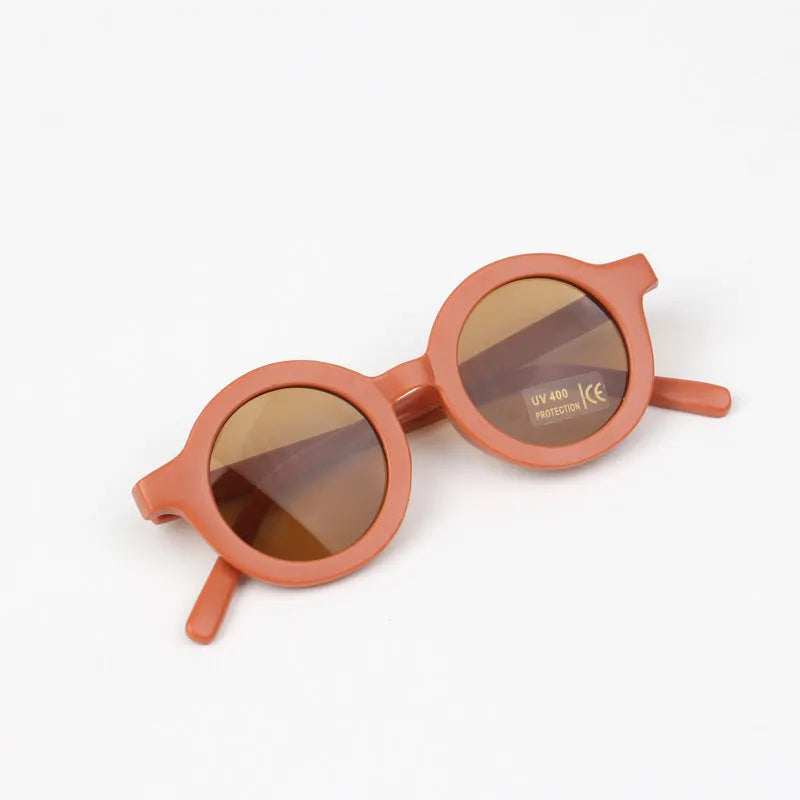 Children's round frame retro mocha glasses with UV400 protection in beige colour
